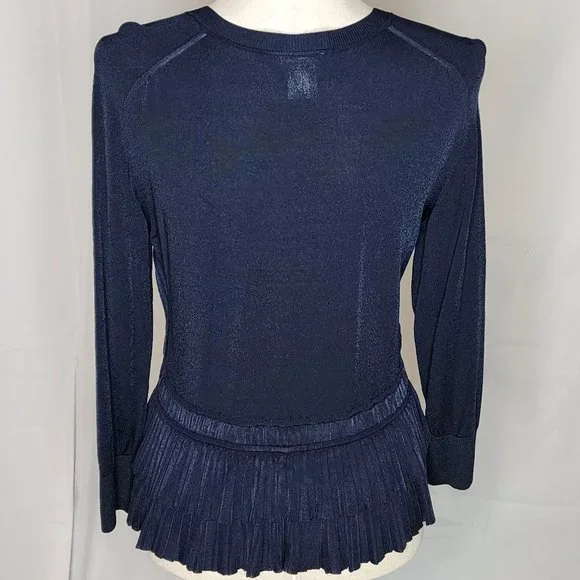 Oscar de la Renta Navy Button Front Ruffle Hem Cardigan Size: L - Picture 11 of 16